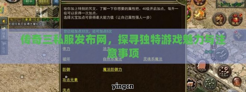 传奇三私服发布网，探寻独特游戏魅力与注意事项